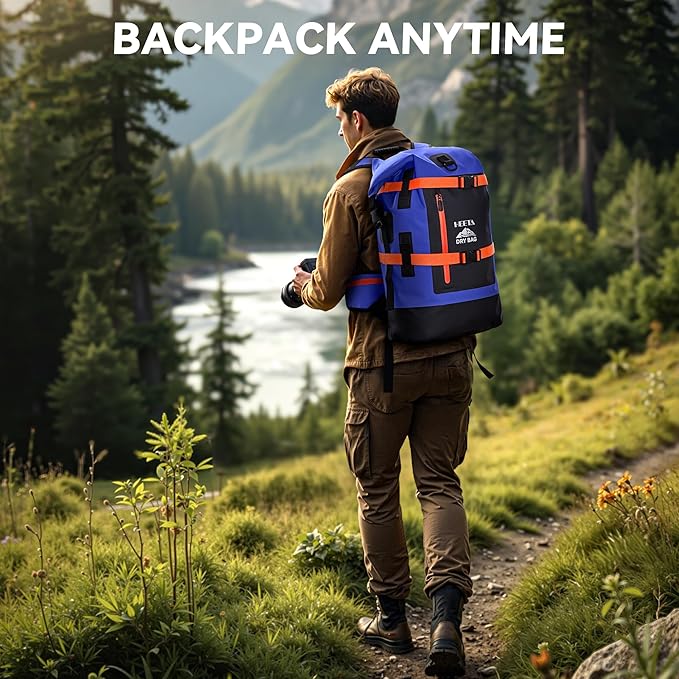 HEETA Waterproof Dry Bags Backpack 40L for Men & Women, Roll Top Heavy Duty Cushioned Hiking Backpack for Kayaking Boating Paddle Boarding Fishing Travel Camping Beach Vacation Cruise Ship Essentials