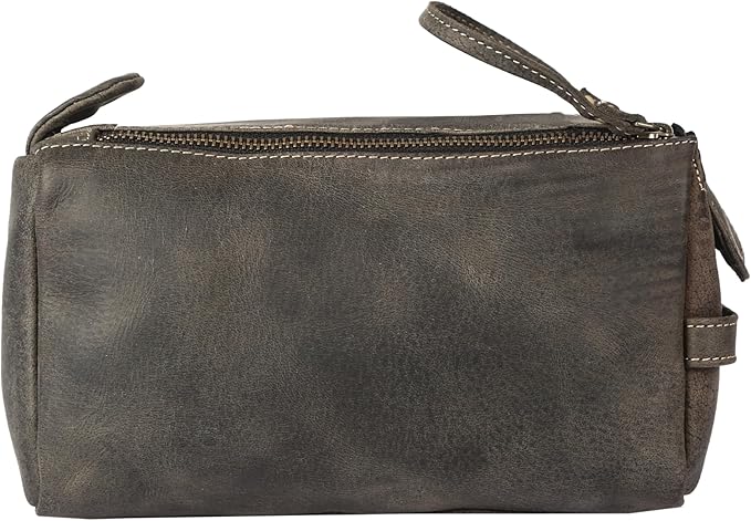 KomalC Premium Buffalo Leather Unisex Toiletry Bag Travel Dopp Kit