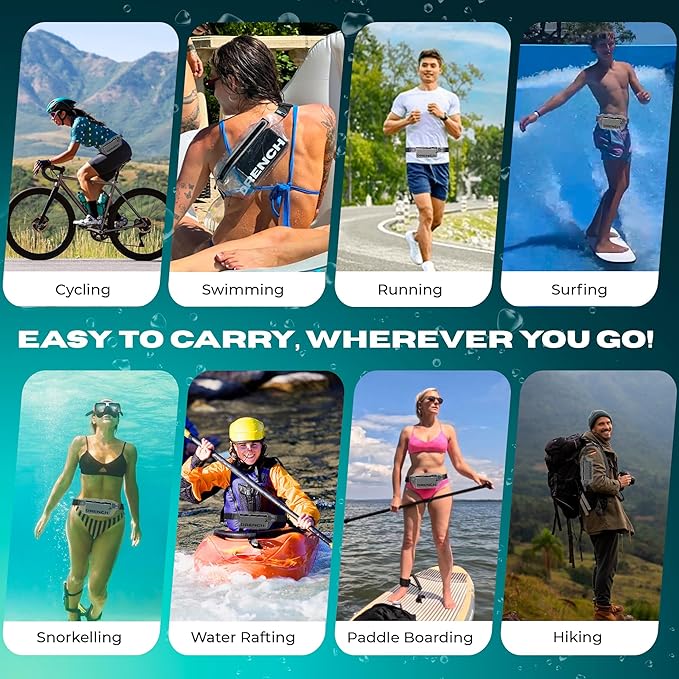 DRENCH 100% Waterproof Bag, Touchscreen Fanny pack, Transparent Cell Phone Case for Beach Essentials, IPX8 Underwater Pouches with Convertible Straps for Swimming and More, Fits iPhone Pro Max 15 SUP