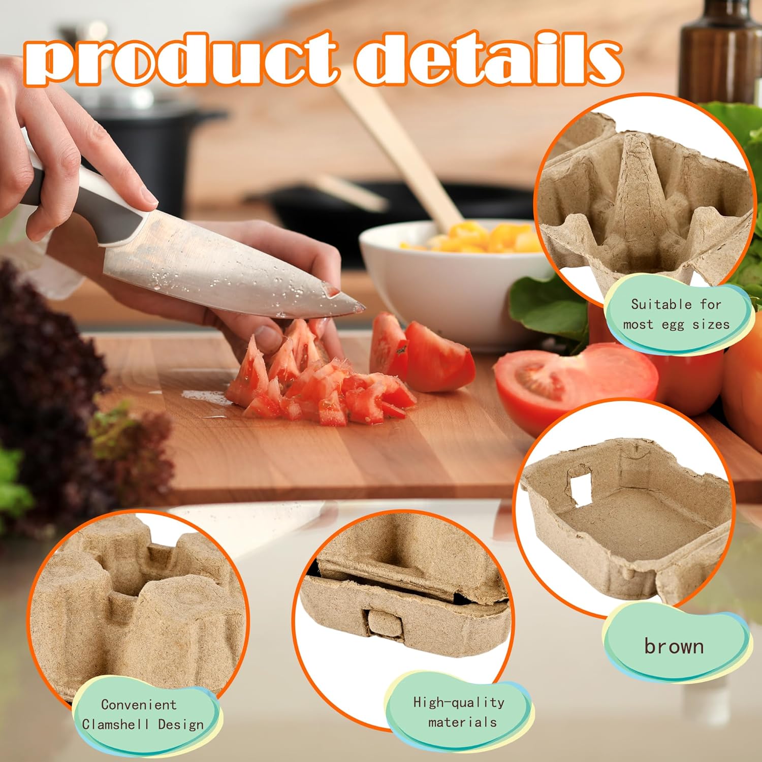 30 Pack Egg Cartons Bulk Empty Natural Pulp Egg Storage Case 4 Count Square Chicken Cardboard Egg Tray Holder for Family Farm Market Chicken Farm Storing