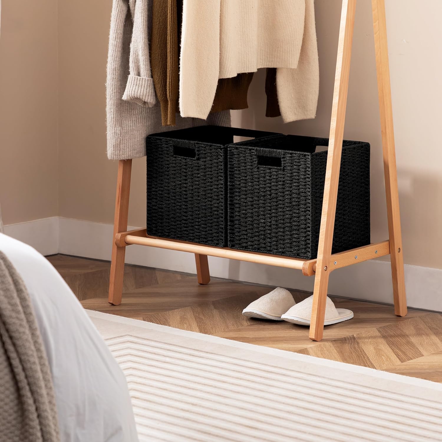 UBBCARE 6 Pack Wicker Basket, 11L×11H×10.5W inch Woven Paper Rope Storage Baskets for shelves, Foldable Cube Storage bin with Handle, Storage Basket for Organizing & Decor, Black