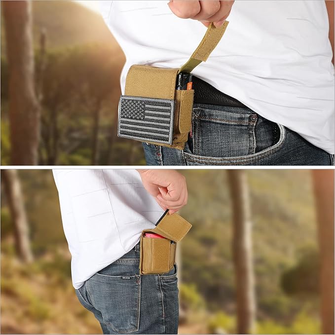 2 Pack Tactical Pouches, Molle EDC Compact Pouch Small Utility Pouch Accessories Battery Cigarette Case Card Holder Lighter Slot Mini Cigar Belt Waist Pack