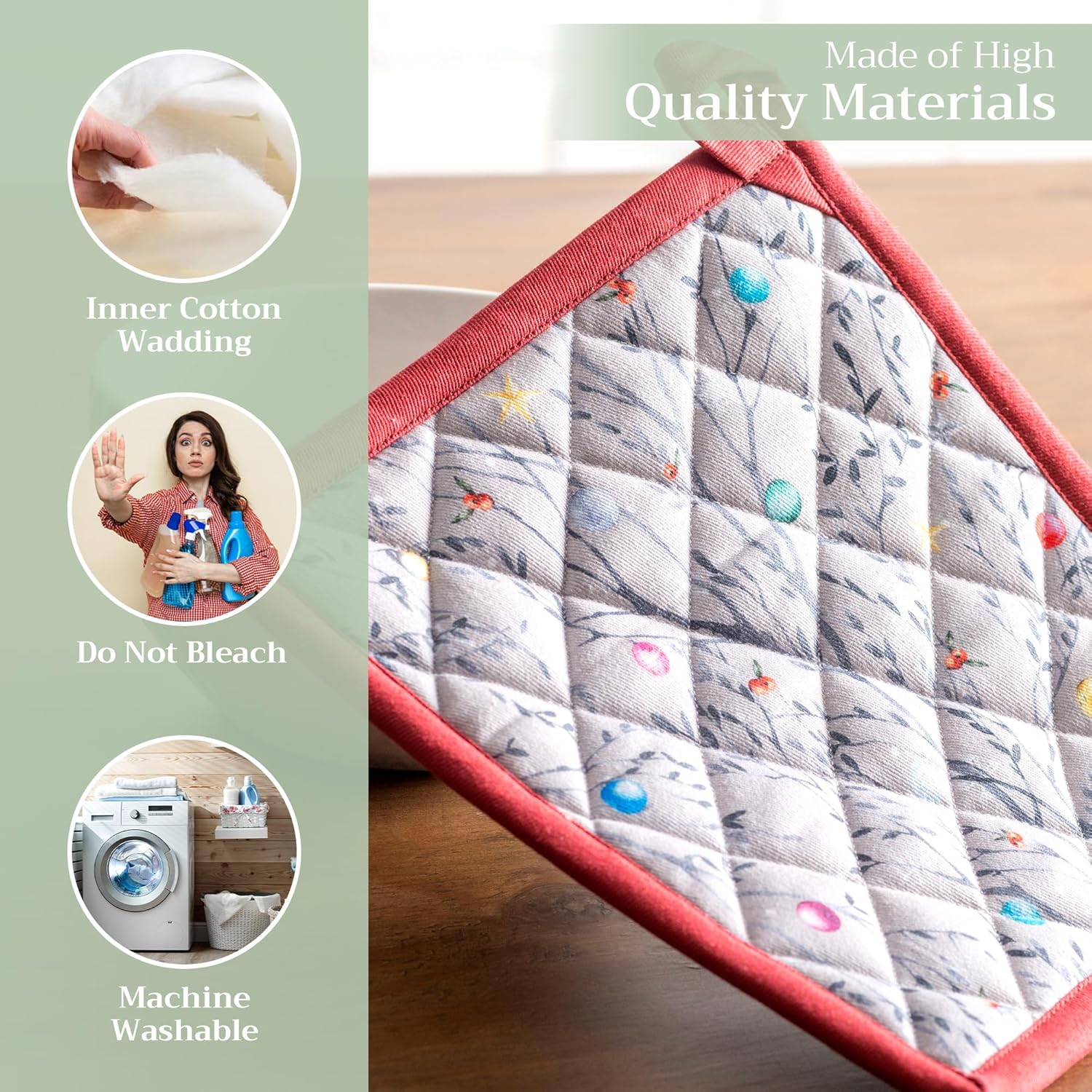 Maison d' Hermine Pot Holders 100% Cotton Heat Resistant Potholders 8" x 8" Hot Pads with Loop BBQ, Cooking, Baking, Grilling, Kitchen, Handling Hot Pans (Pack of 1, Fairy Christmas)