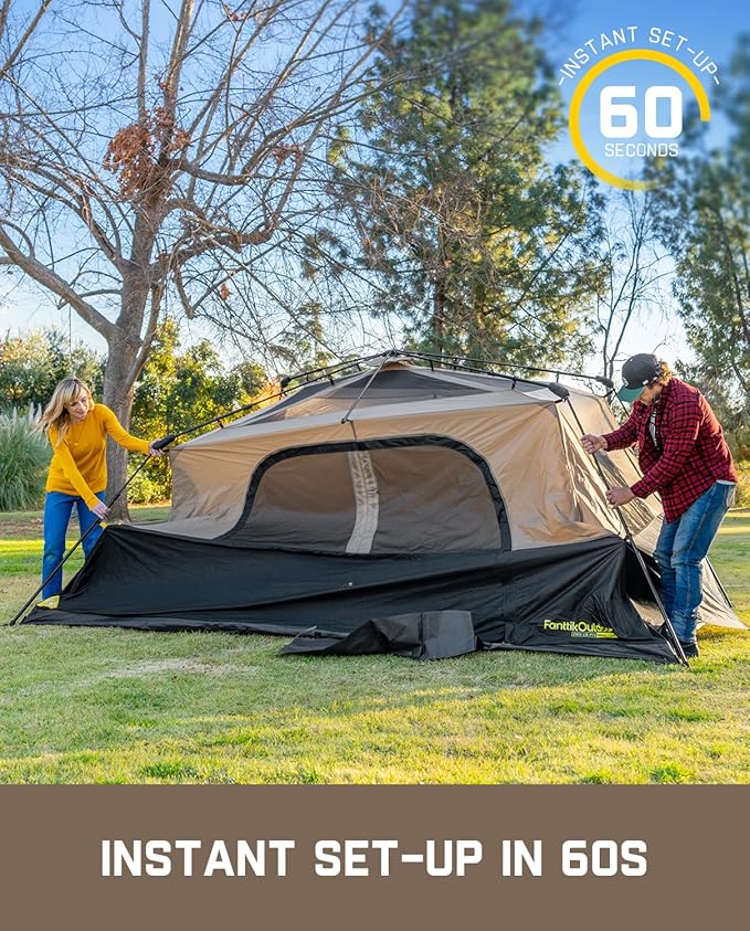 FanttikOutdoor Camping Tent 4/6/8/10 Person Instant Cabin Tent Setup in 60 Seconds with Rainfly & Windproof Portable with Carry Bag for Family Camping & Hiking