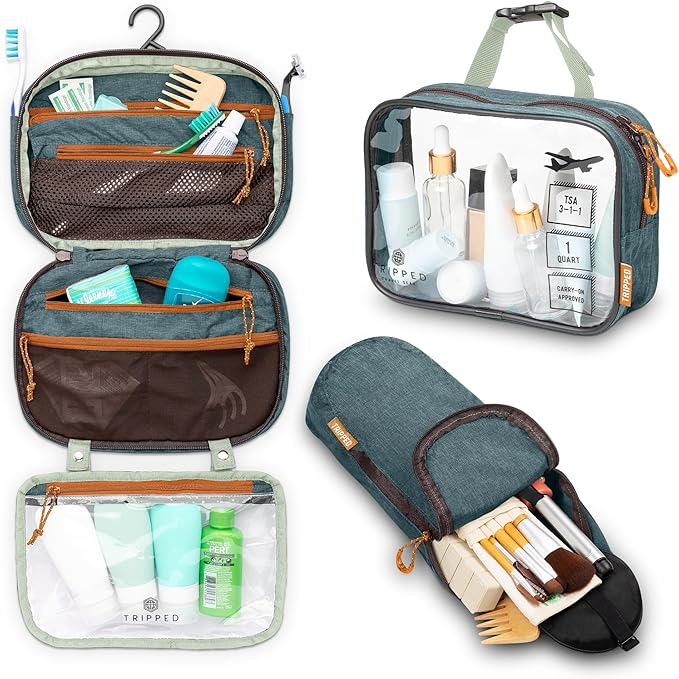Toiletry Bag Kit Set: Hanging Travel Toiletry Bag + 311 TSA Cosmetic Liquid Bag + Ultralight Accessory Organizer Pouch