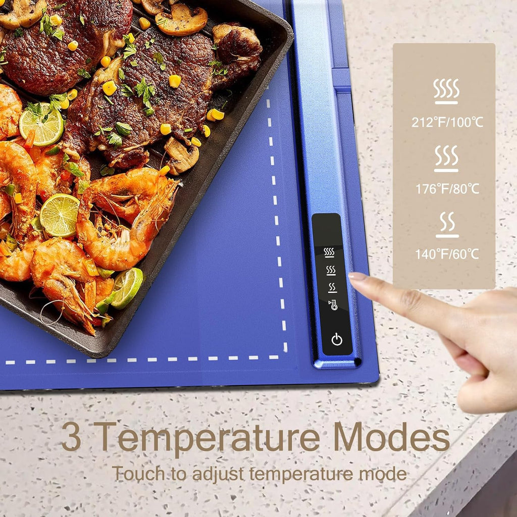 Electric Warming Tray-Kitchen Gadgets Portable Food Warmer,Foldable Roll Up Silicone Food Warming Mat with 3 Temperature Settings,Versatile Food Warmers for Parties Buffet (Blue-2Pack)