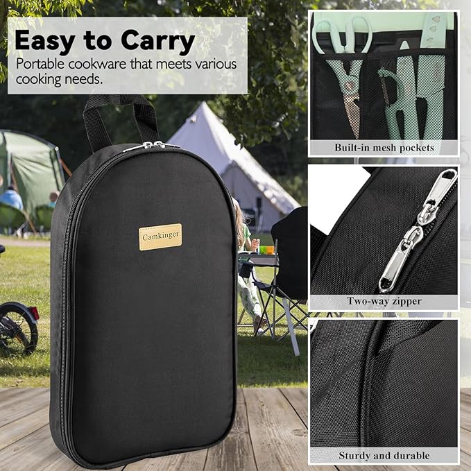 12PCS Camping Accessories Kitchen Cooking Utensils Set - Portable Outdoor Camp Cookware Set, Silicone Camper Essentials Gear Must Have Supplies for Travel RV BBQ Grill Picnic Hiking