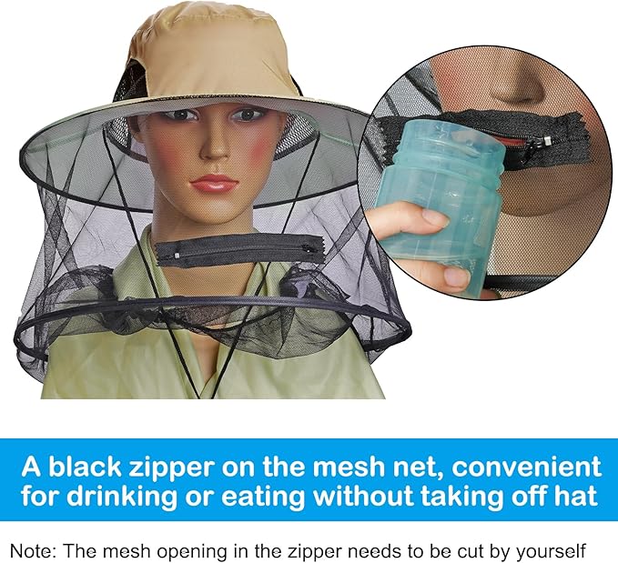 Sucrain 2 Pack Mosquito Head Net Hat Sun Hat Garden Bug Hat with Hidden Net Mesh for Outdoor Gardening Beekeeping