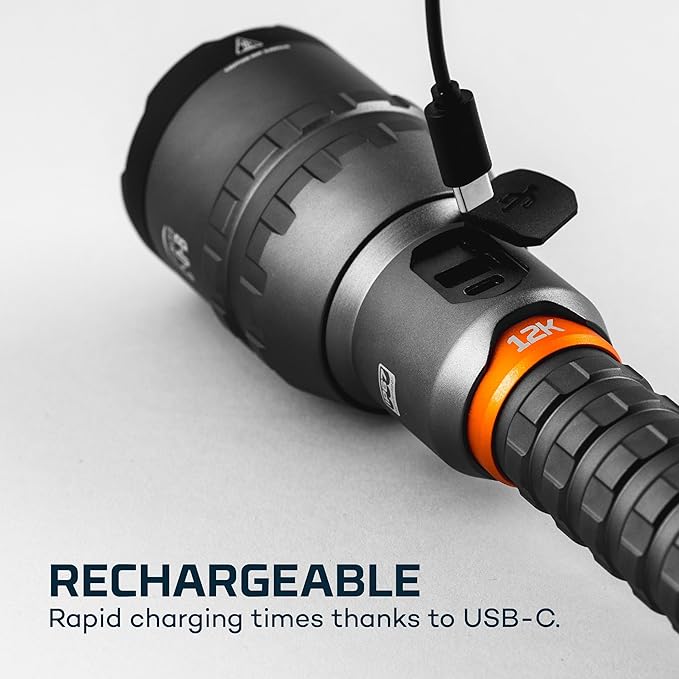 NEBO 12K Flashlight & Portable Charger | 12000 Lumens, 5 Light Modes, Rechargeable, Waterproof & Impact Resistant, Powers USB Devices, Great for Hunting & Camping, Includes USB-C Charging Cable