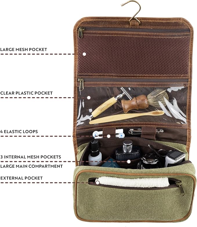 moonster Hanging Toiletry Bag for Men & Women, Leather Toiletry Bag for Men, Mens Toiletry Bags for Traveling, Hanging Travel Toiletry Bag, Mens Travel Bag Toiletry, Dopp Kit Shower Bags for Men