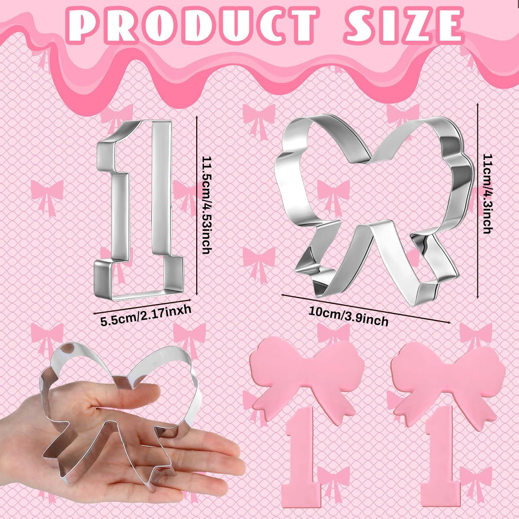 Honeydak 2 Pcs 5 Inch Bowknot Cookie Cutter Number One Cookie Cutter Bow and Number 1 Baking Mold Metal Pancake Fondant Cake Mold for First Birthday First Anniversary Party Baking Supply