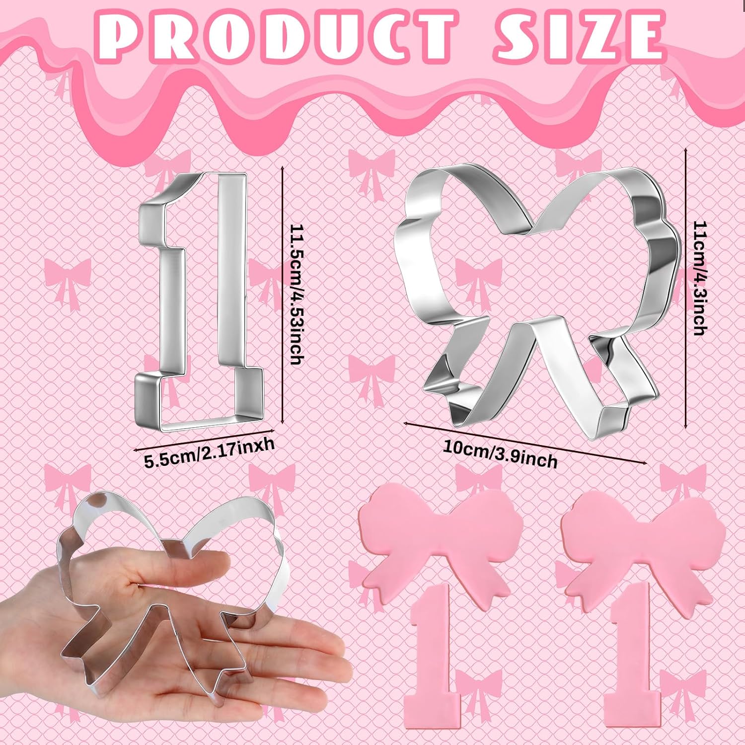 Honeydak 2 Pcs 5 Inch Bowknot Cookie Cutter Number One Cookie Cutter Bow and Number 1 Baking Mold Metal Pancake Fondant Cake Mold for First Birthday First Anniversary Party Baking Supply