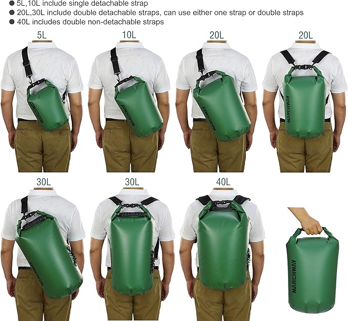 MARCHWAY Floating Waterproof Dry Bag Backpack 5L/10L/20L/30L/40L, Roll Top Sack Keeps Gear Dry for Kayaking, Rafting, Boating, Swimming, Camping, Hiking, Beach, Fishing