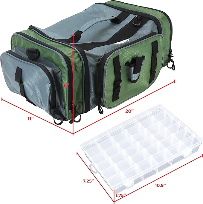 OSAGE RIVER Large Waterproof Fishing Tackle Bag with Padded Shoulder Strap, Ripstop Soft Sided Bag with Fishing Pliers Holder