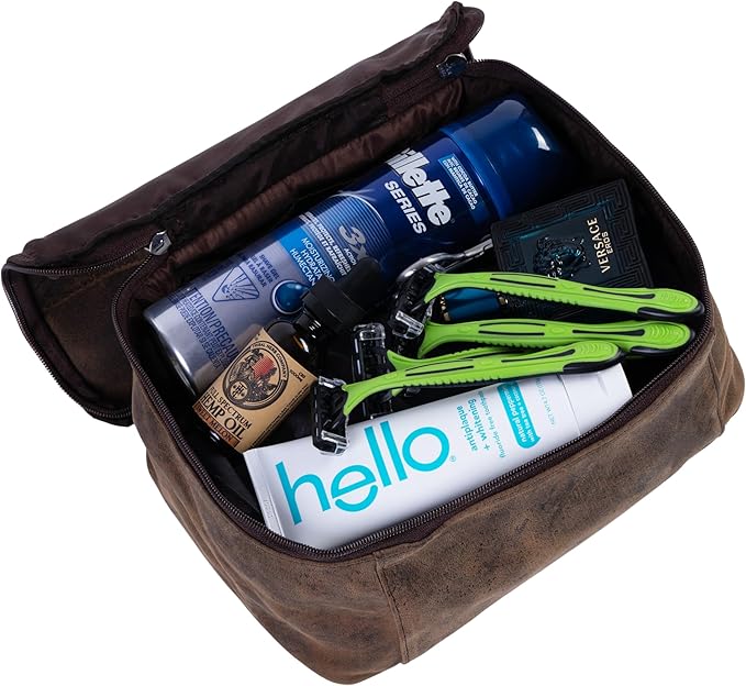 KomalC Genuine Unisex Vanity Leather Dopp kit - Travel Toiletry Bag multi-purpose Toiletry Bag (1 Zip Hunter dopp kit)