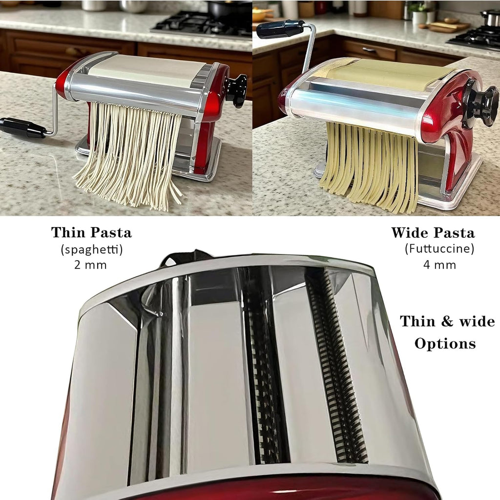 XINGYUEXUAN Manual Pasta Maker - Stainless Steel Noodle Machine with 2mm/4mm Cutters, Hand Crank for Homemade Spaghetti & Fettuccine