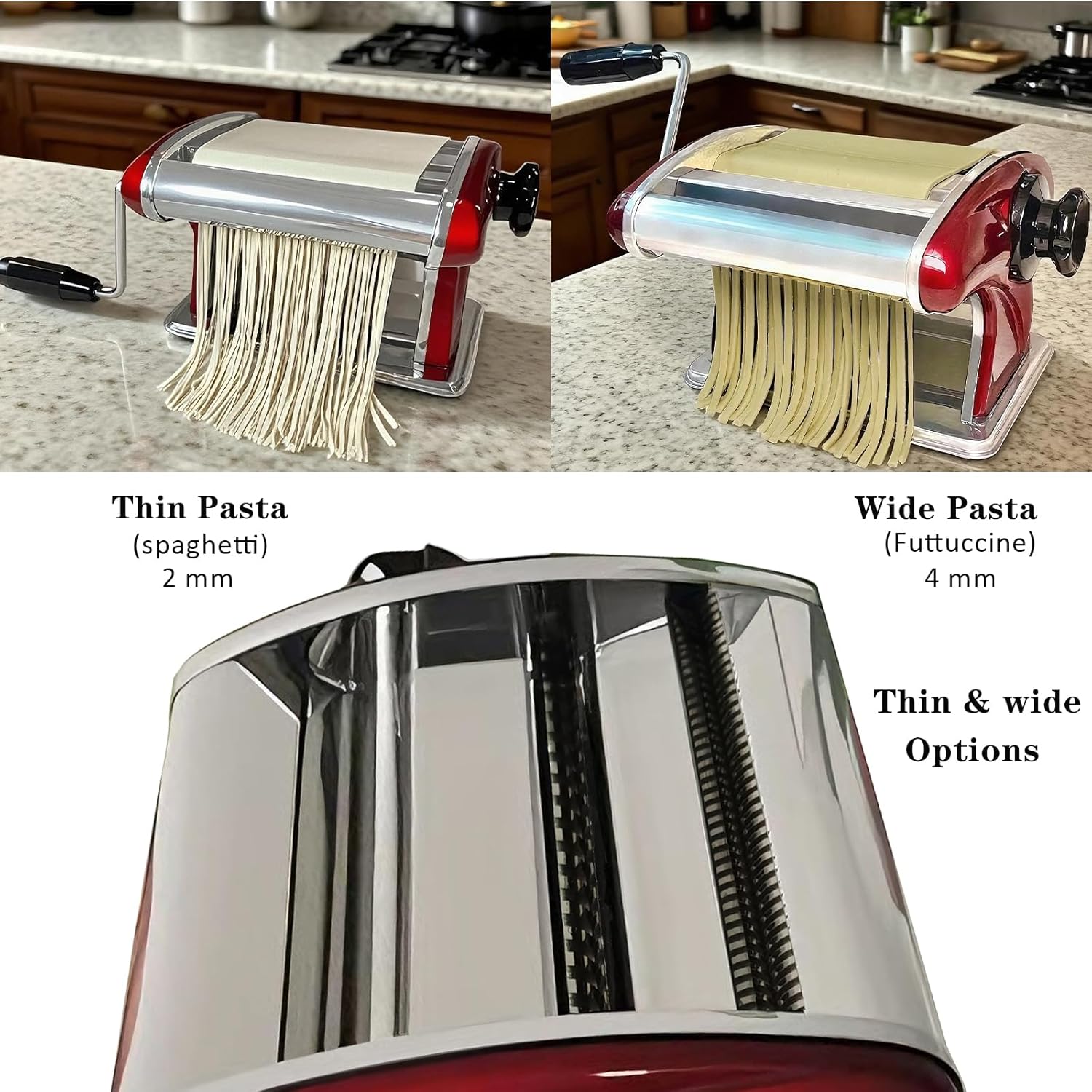 XINGYUEXUAN Manual Pasta Maker - Stainless Steel Noodle Machine with 2mm/4mm Cutters, Hand Crank for Homemade Spaghetti & Fettuccine