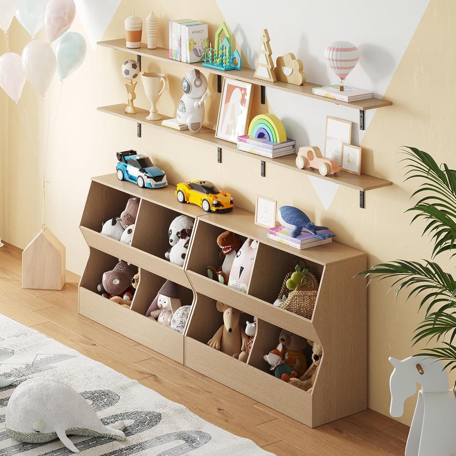 DINZI LVJ Long Wall Shelves, 31.5 Inch Wall Mounted Shelves Set of 2, Easy-to-Install, Floating Storage Ledges with Sturdy Metal Brackets for Living Room, Bathroom, Bedroom, Kitchen, Natural