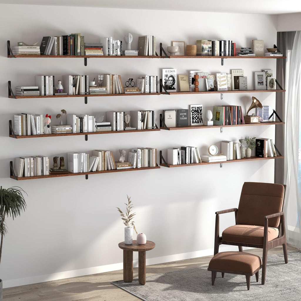 Heimlove 48 Inch Large Wall Bookshelves Set of 3, Wall Mounted Bookshelves,Heavy Duty Wooden Shelves for Living Room,Bedroom,Kitchen,Laundry Room Storage & Decor