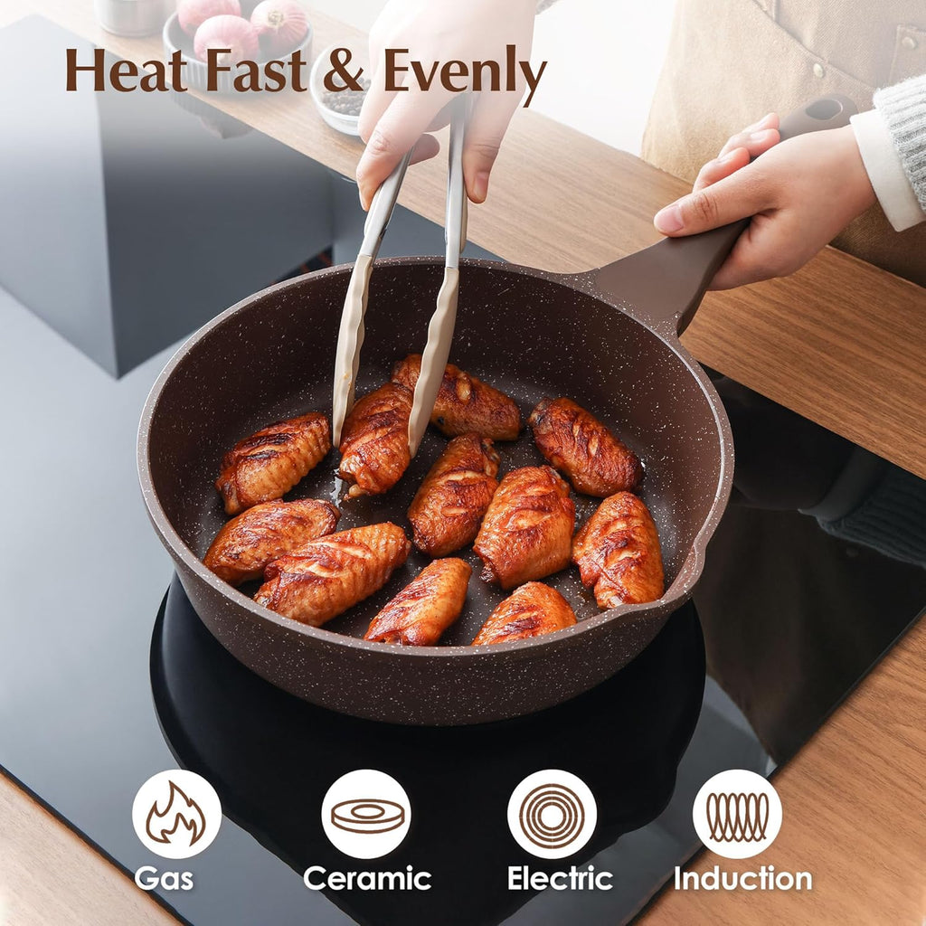 SENSARTE Nonstick Deep Frying Pan Skillet, 10-inch Saute Pan with Lid, Stay-Cool Handle, Cooking Pan, Healthy Stone Cookware Induction Compatible