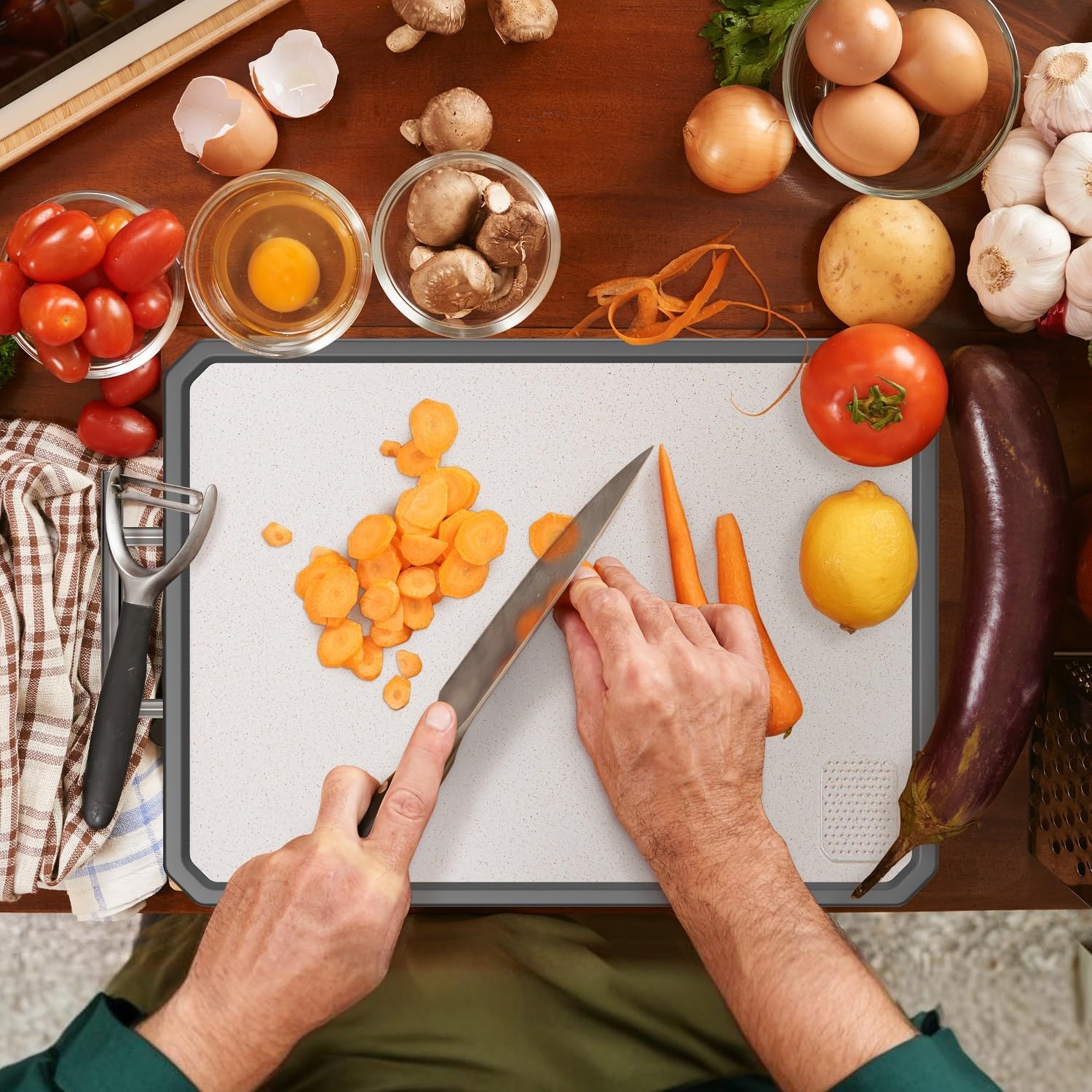 Titanium Cutting Boards for Kitchen, Large 16x11 Inch Pure Titanium and Wheat Straw PP Double Sided Chopping Board, Dishwasher Safe, Easy to Clean