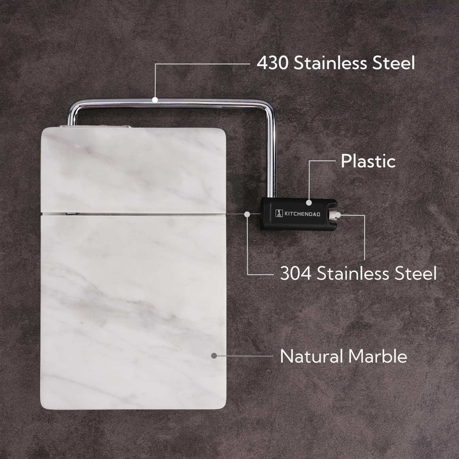 KITCHENDAO Replaceable Wire Cheese Slicer with Board, Tightness Adjustable Cheese Slicer, Marble Cheese Cutter for Block Cheese, Easy to Replace, with 2 Extra Upgrade Strong Wires