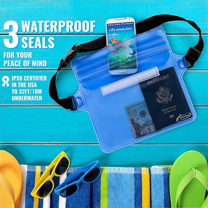 AiRunTech Clear Fanny Pack Waterproof,Beach Cruise Ship Essential Accessories Must Haves,Waterproof Pouch for Phone Passport Wallet Purse with Waist Strap
