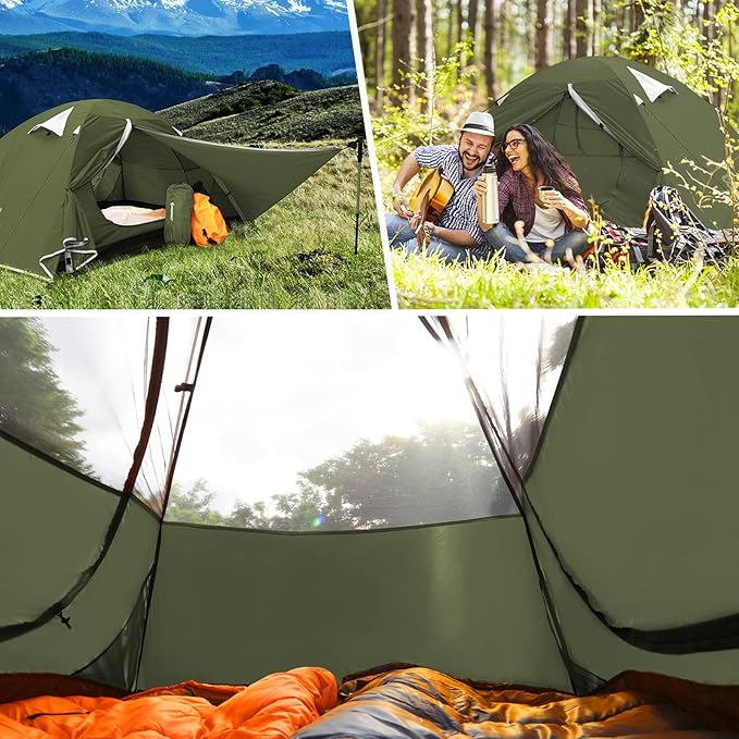 Bessport Camping Tent 1/2 Person Tent Waterproof Two Doors Backpacking Tent Easy Setup Lightweight for Outdoor, Hiking Mountaineering Travel