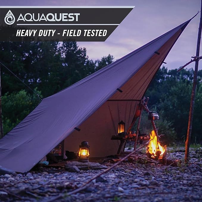 AquaQuest Defender Camping Tarp - Heavy Duty Tent Shelter or Rain Fly - Waterproof Camping Essentials for Hiking, Bushcraft & Hammock