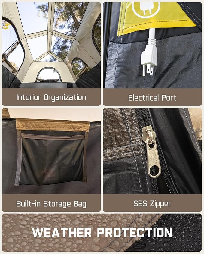 FanttikOutdoor Instant Cabin Tent 6/8/10/12 Person Camping Tent Setup in 60 Seconds with Rainfly & Windproof Portable with Carry Bag for Family Camping & Hiking, Upgraded Ventilation, Khaki