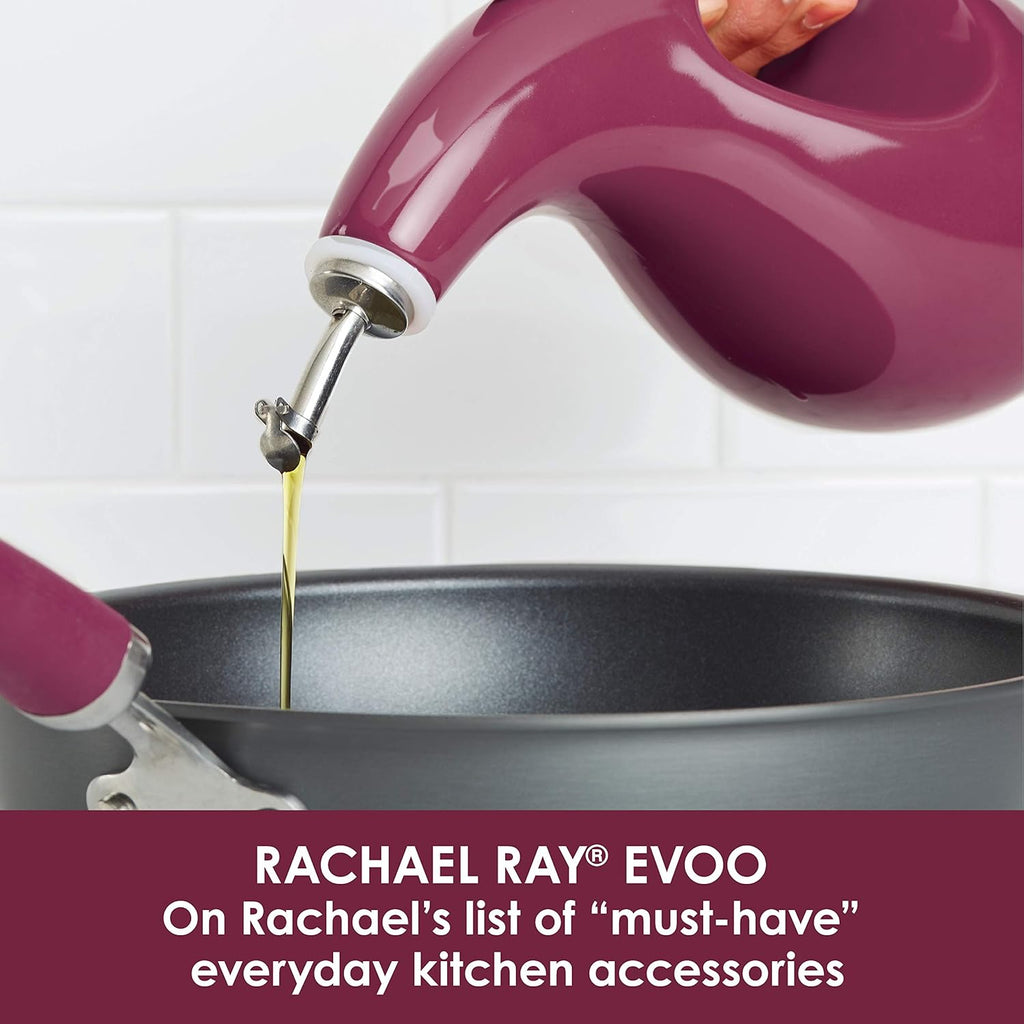 Rachael Ray Solid Glaze Ceramics EVOO Olive Oil Bottle Dispenser with Spout - 24 Ounce , Red