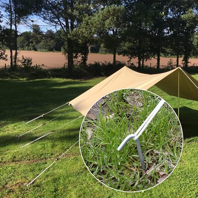 AAGUT Tent Stakes, Tent Stake Metal Garden Edging Fence Hooks Yard Camping Stake Heavy Duty Galvanized 9 Inch (9 Inch Tent Stakes KIT, 50)