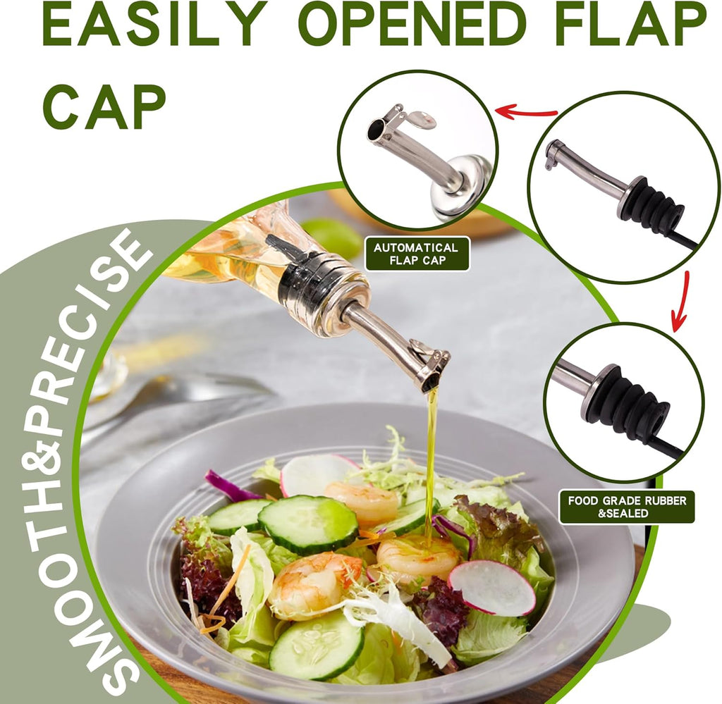 TZSSP Olive Oil Bottle, Oil & Vinegar Cruet Bottle 17oz/500ml - Dispenser Bottle Set, Glass Container with Drip-Free Stainless Steel Pourers, Bottle Set for Kitchen, Garden