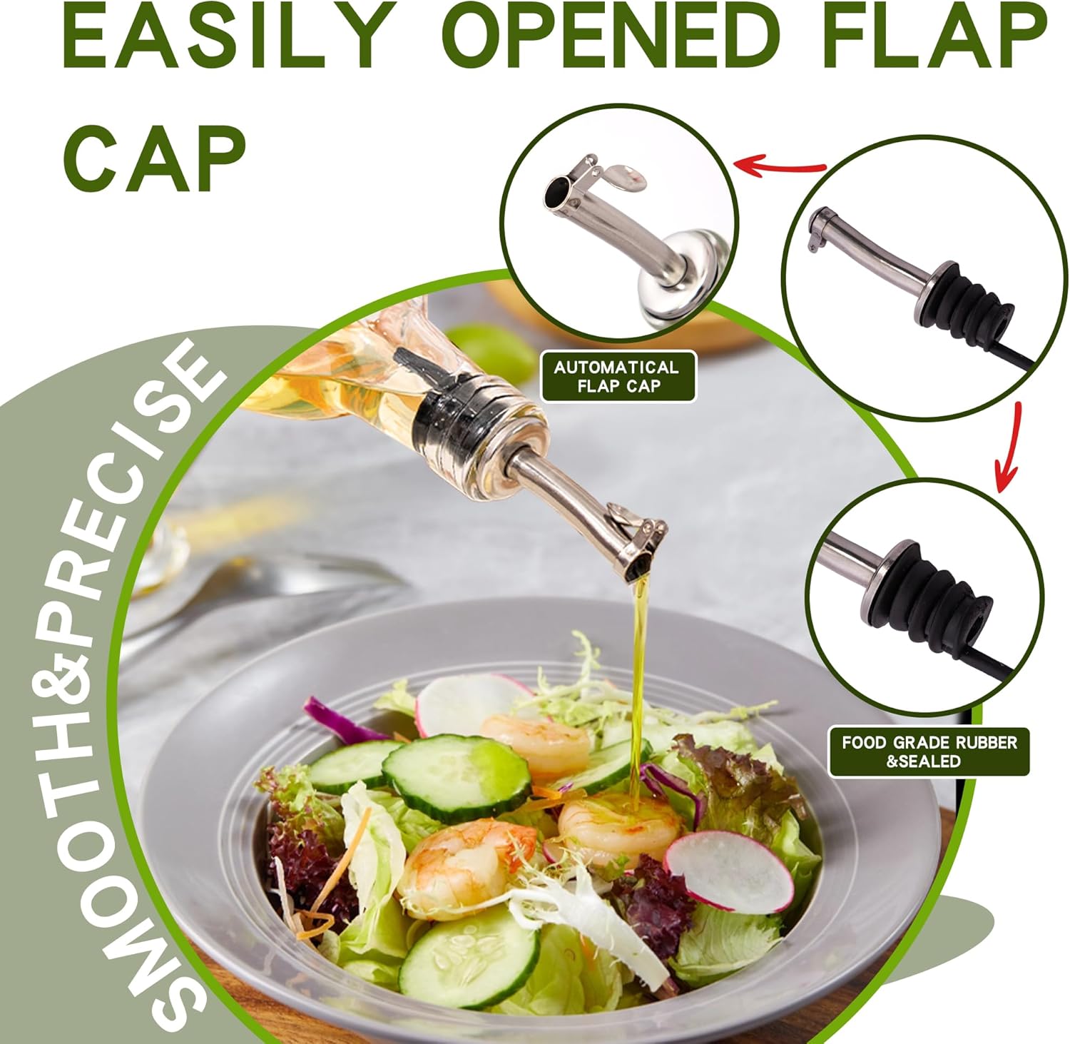 TZSSP Olive Oil Bottle, Oil & Vinegar Cruet Bottle 17oz/500ml - Dispenser Bottle Set, Glass Container with Drip-Free Stainless Steel Pourers, Bottle Set for Kitchen, Garden