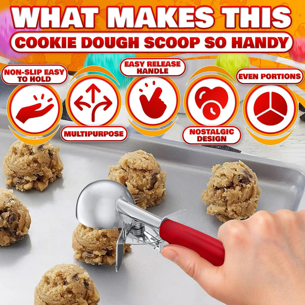 1.33oz Ice Cream Scoop with Trigger #24 - Stainless Steel Ice Cream Scooper for Gelato, Cookie Dough, Meatballs - Easy Portion Control, Comfortable Non-Slip Handle, Dishwasher Safe, Rust Resistant