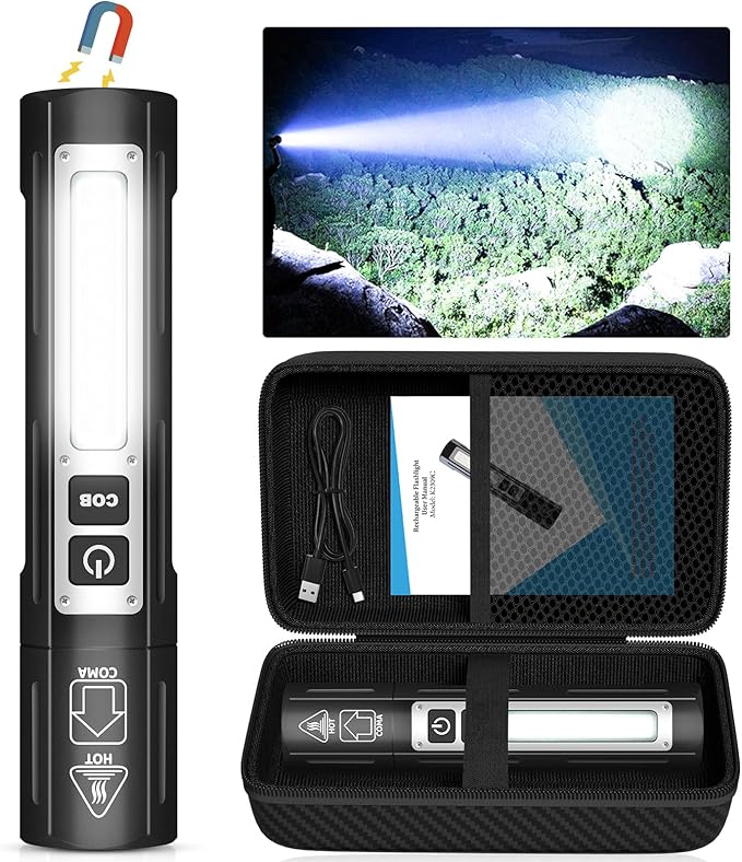 Rechargeable Flashlights High Lumens - 20,000LM Super Bright Small Pocket Magnetic Flashlight, 8 Modes LED Tactical Flash Light, Dual Button Powerful Flashlight for Camping (1, Pure Black)