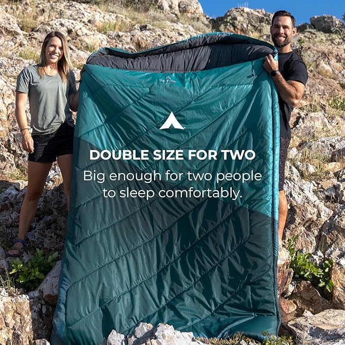 Teton Mammoth Queen Size Double Sleeping Bag- A Warm Bag The Whole Family can Enjoy – Great for Camping, Hunting and Base Camp. Compression Sack Included