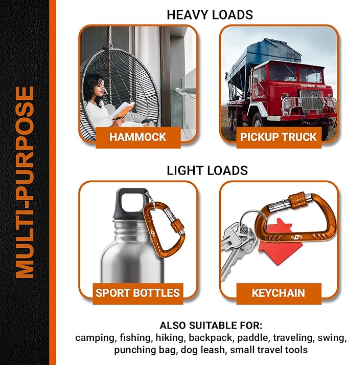 12kN (2697 lbs) Heavy Duty, Locking, Auto Locking, Wiregate Carabiner Clips, for Securing Pets, Outdoor, Camping, Hiking, Hammock, Dog Leash Harness, Keychains