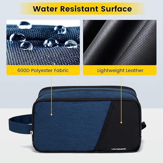 Vorspack Travel Toiletry Bag - Toiletry Bag for Men Water Resistant Skincare Bag Dopp Kit for Bathroom Toiletries Accessories Gifts - Navy Blue