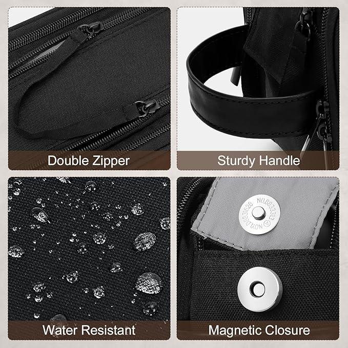 Wedama Toiletry Bag for Men, Medium Hanging Travel Toiletry Bag, Extra Electronic Organizer Bag Waterproof Shaving Bag for Toiletries with PU Handle for Travel Business Trips Swim Camping, Black