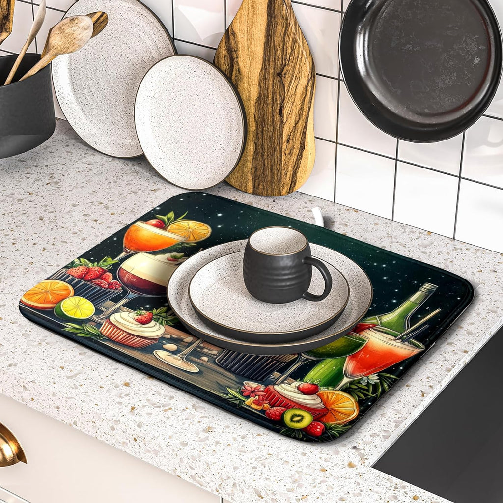 Wine Glass Dish Drying Mat - Summer Party Absorbent Microfiber Kitchen Drying Pad 16 X 18 Inch