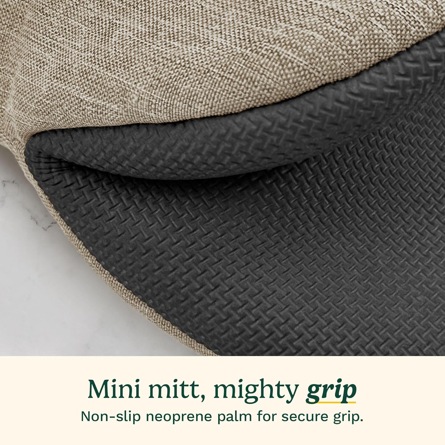 Cuisinart Mini Oven Mitts – 5.5” x 7” Heat-Resistant Kitchen Mitts for Oven with Non-Slip Neoprene Palm, Cotton Filling, and Fabric Loop – Durable Oven Mitt Set for Cooking & Baking (Taupe)