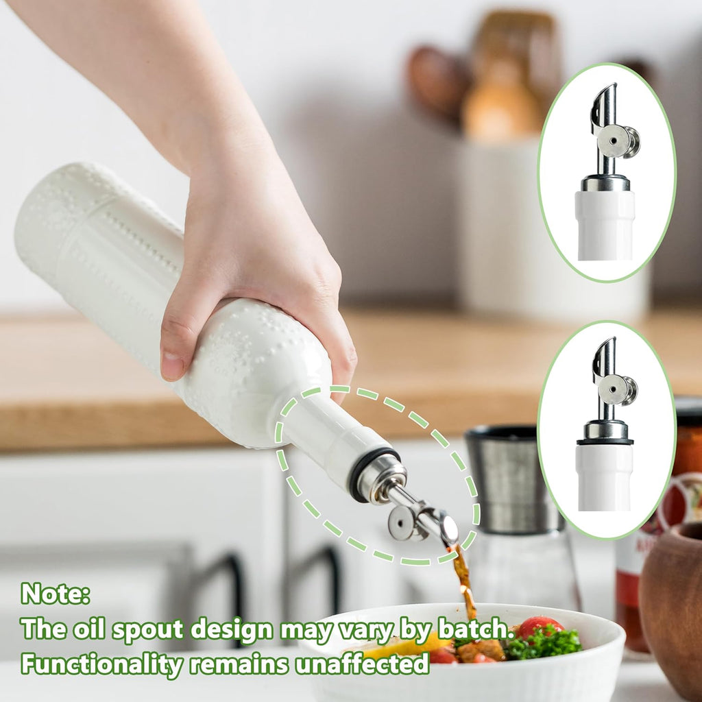 LYEOBOH Olive Oil Dispenser Bottle with Spout, 17 OZ Oil Dispenser for Kitchen, Ceramic Dispensing Bottles for Kitchen, Cooking, Gravity Spout, Housewarming Gift
