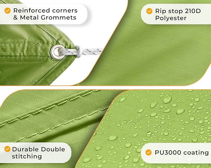 Foxelli Hammock Rain Fly - Waterproof Lightweight Tent & Hammock Rain Tarp for Camping, Backpacking w/Easy Setup Including Extra Long Guy Lines & Stakes