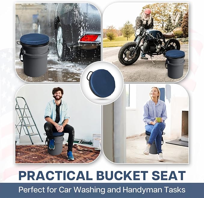 5 Gallon Bucket Seat with Swivel Lid, Padded Top for Cozy Sitting, Outdoor Fishing, Hunting, Gardening, Baseball Training, Dark Blue