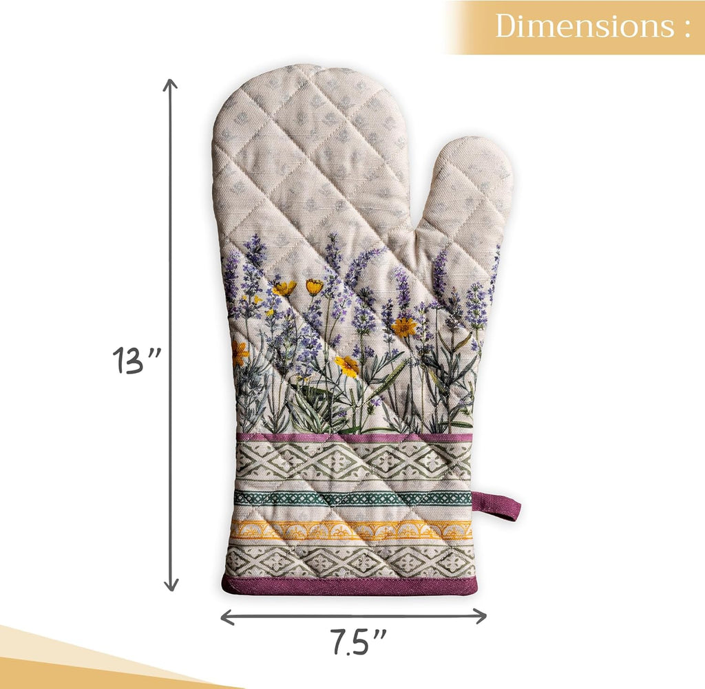 Maison d' Hermine Oven Gloves 100% Cotton Oven Mitt 7" x 13" with Loop Heat Resistant, BBQ, Cooking Gloves, Baking, Grilling, Kitchen, Handling Hot Pans Spring/Summer (Pack of 1, Fanny Lavender)
