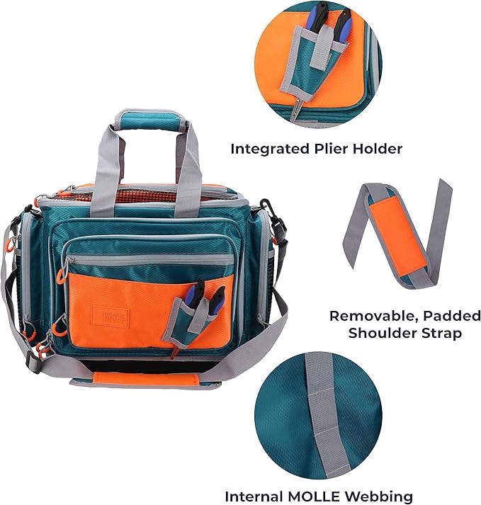 OSAGE RIVER Fishing Tackle Bag with Tackle Boxes, Saltwater Fishing Gear Bag, Tackle Box Organizer with Waterproof Non-Slip Bottom, Padded Shoulder Strap, and Fishing Pliers, Fishing Gifts for Men