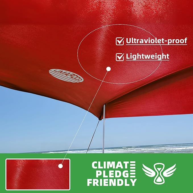 UMARDOO Family Beach Tent Canopy Sun Shade Portable, Large Compact Beach Sun Shelter Easy Setup with Packable Bag for Outdoor Travel (Red, 10X10 FT. 4Poles)