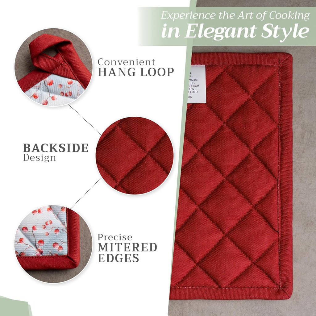 Maison d' Hermine 100% Cotton Oven Mitt & Pot Holder Set (7.5"x13" & 8"x8") Heat Resistant BBQ Cooking Gloves with Loop, Baking, Grilling, Kitchen, Handling Hot Pans (Fairytale Forest)