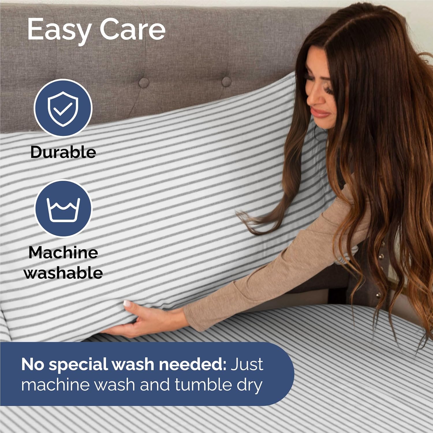 Split King Size 5 Piece Sheet Set - Comfy Breathable & Cooling Bed Sheets Set - Hotel Luxury Bedding for Women, Men, Kids, Teens, Boys & Girls - Deep Pockets & Wrinkle Free - Oeko-Tex - Grey Stripes 2